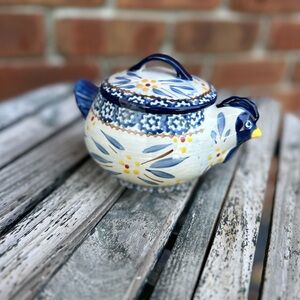 Temp-tations by Tara Blue and White Chicken Sugar Bowl 🐓🩵